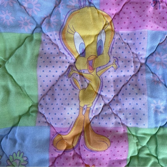 Y2K Looney Tunes Tweety Bird Patchwork Quilted Blanket Pastels 38x60 GUC - Picture 8 of 16